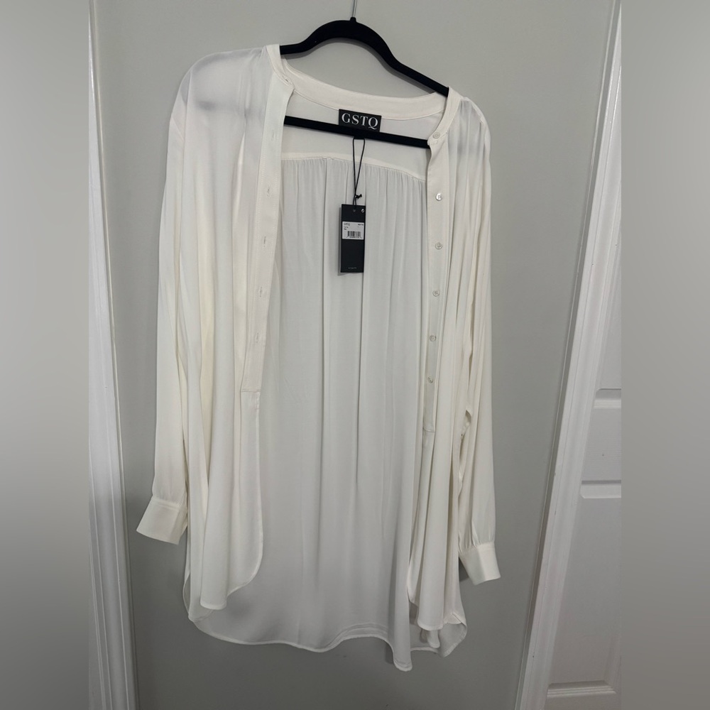 NWT GSTQ White Button-Up Shirt Dress